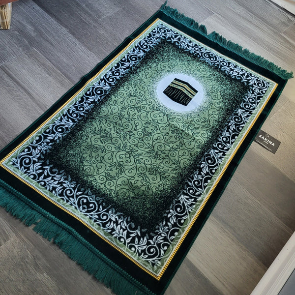 Kaaba Turkish DAILY Plush Prayer Rug GREEN